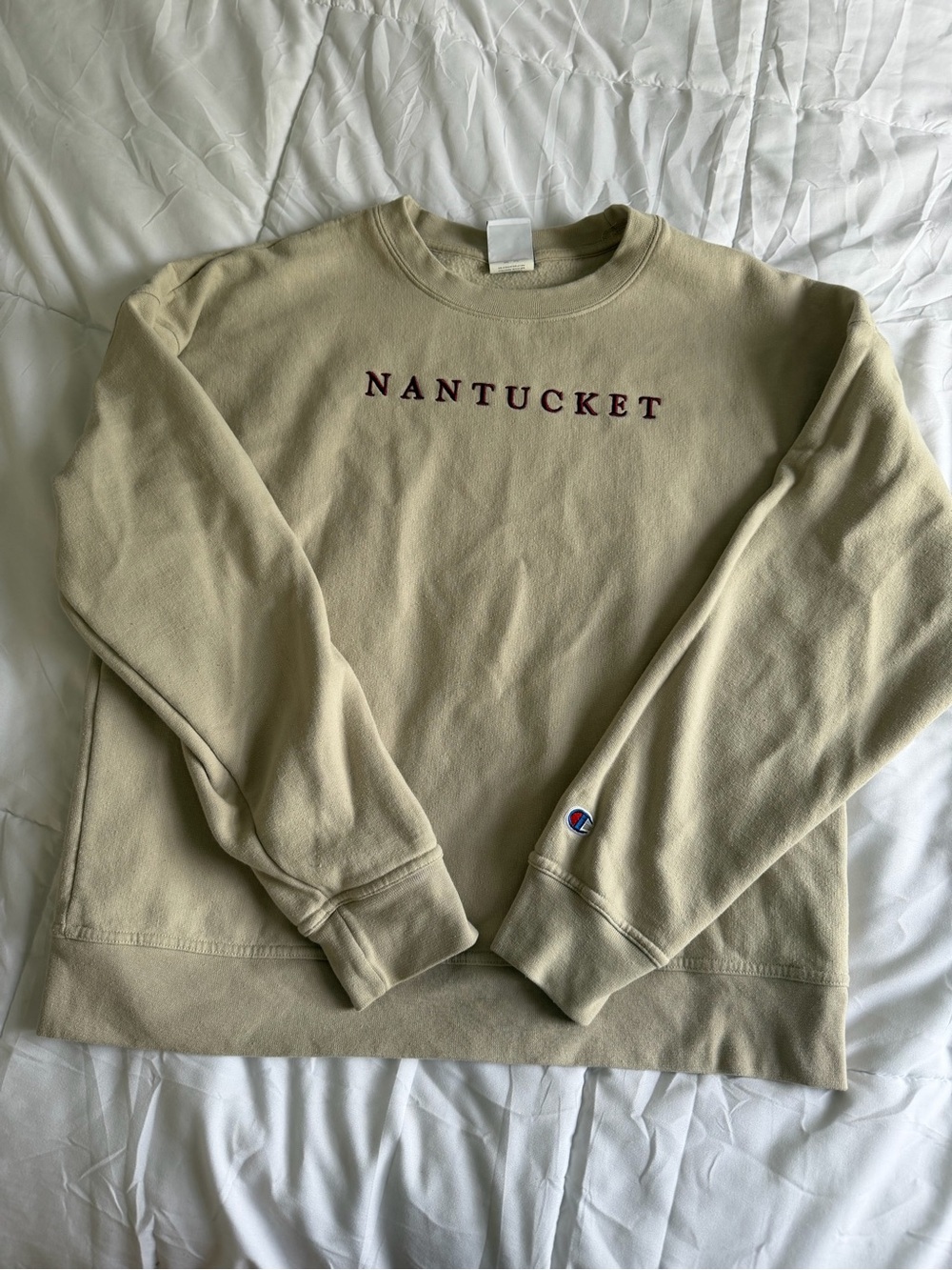 Champion Crewneck Sweatshirt - Cream with Maroon Nantucket Embroidery